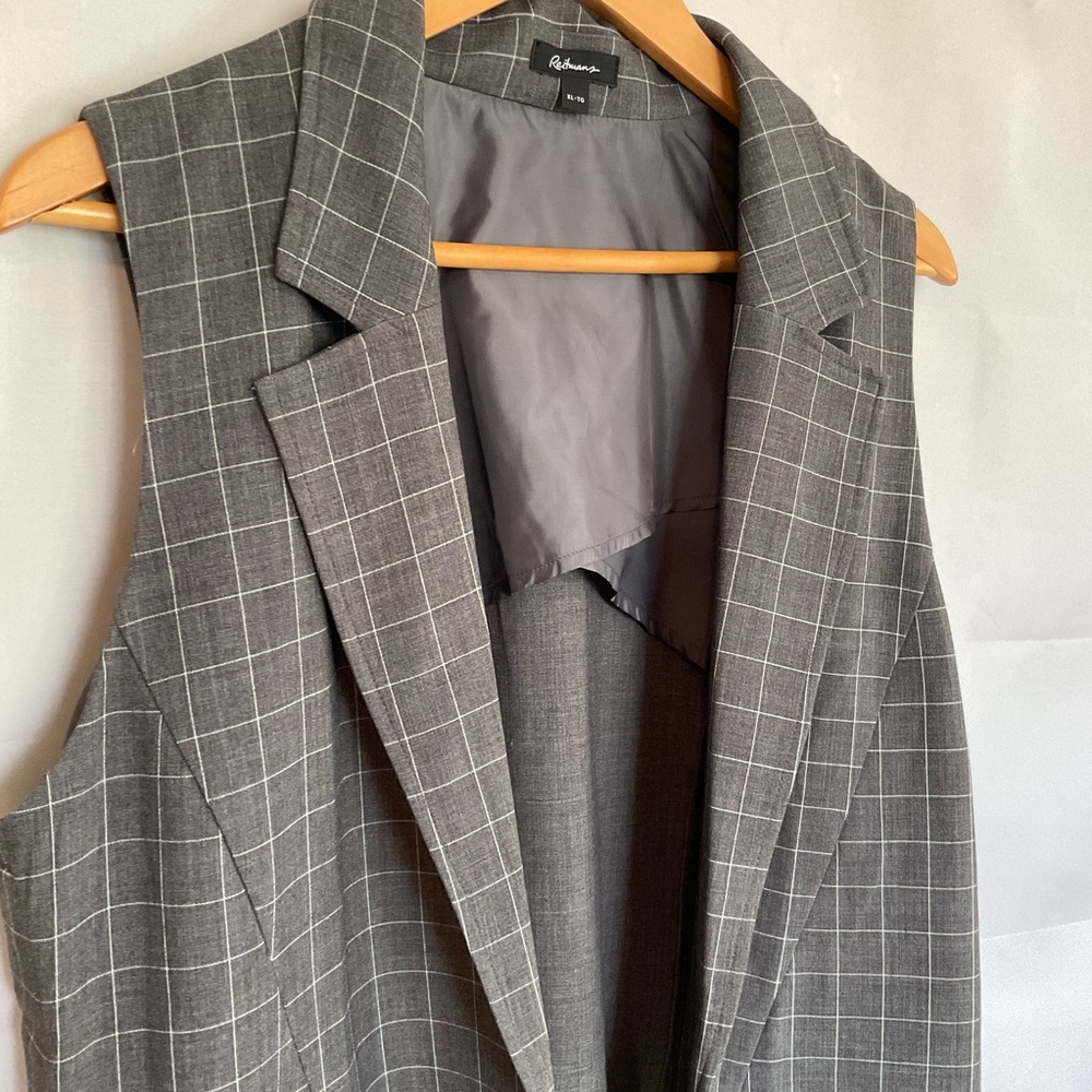 Reitmans Grid Plaid Longline Open Front Blazer Maxi Vest - Picture 3 of 6
